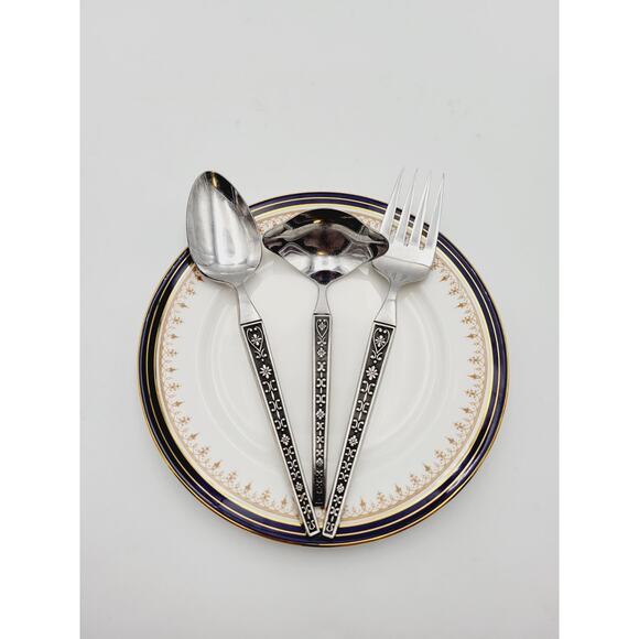 Riviera CORDOVA Set 3 Serving Pieces Stainless JAPAN Spoon, Fork, Spotted Spoon - Picture 1 of 6